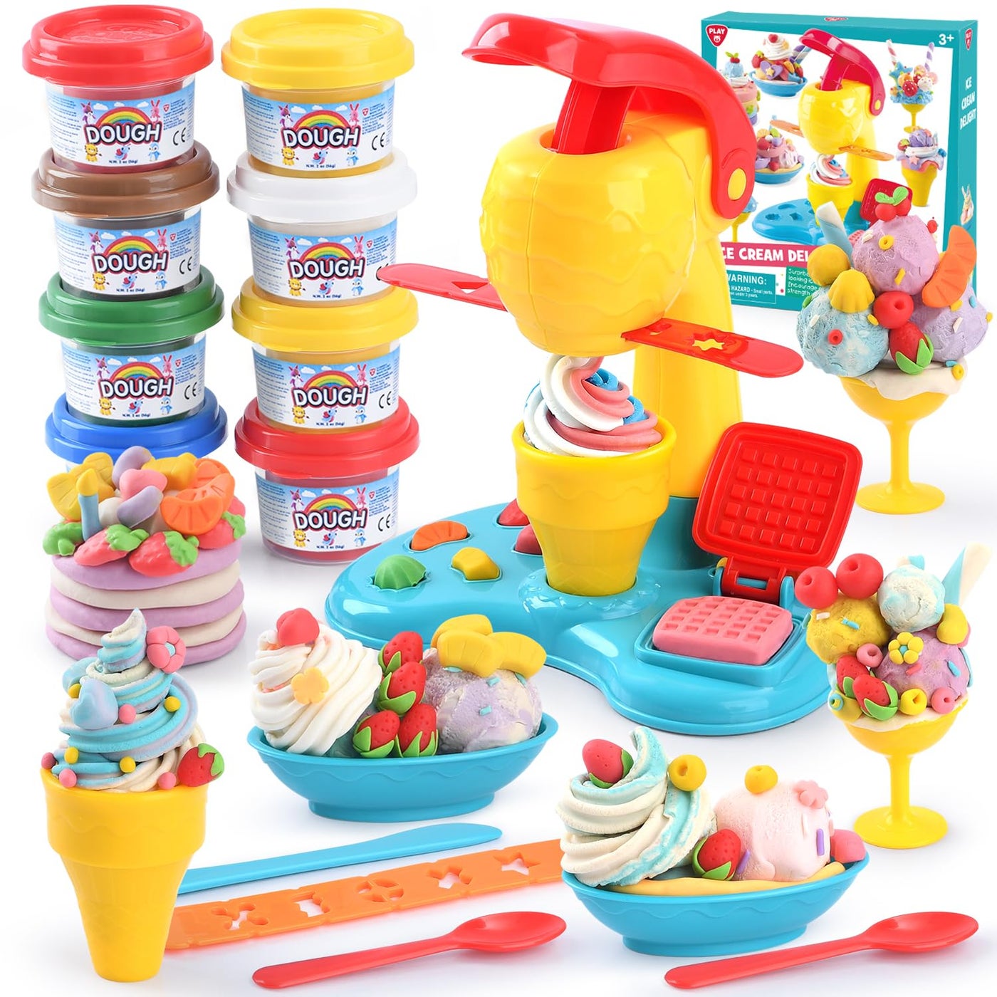 PLAY Color Dough Sets for Kids Ages 4-8 Play Kitchen Ice Cream Maker Playdough Set for Kids Ages 2-4 Arts Crafts play Food Toys for Girls Boys 3+ 8 Cans of Modeling Compound 2 oz Cans Multicolor